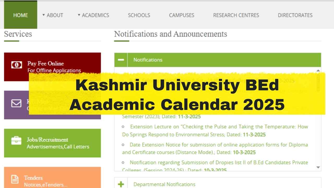 Kashmir University BEd Academic Calendar 2025